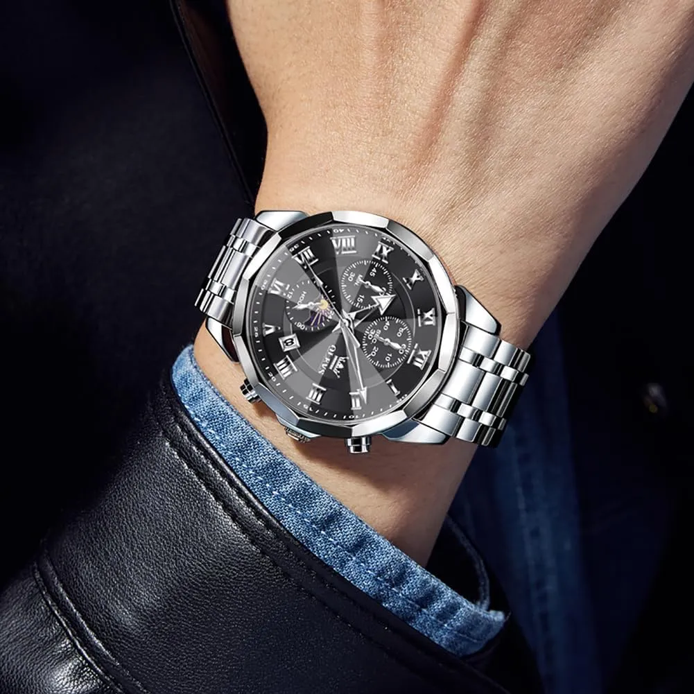 Watch Business Dress Diamond Luxury Watch Luminous Easy to Read Date Waterproof green threat detection Stainless Steel Quartz Analog Simple Dress Watch OLEVS Men 