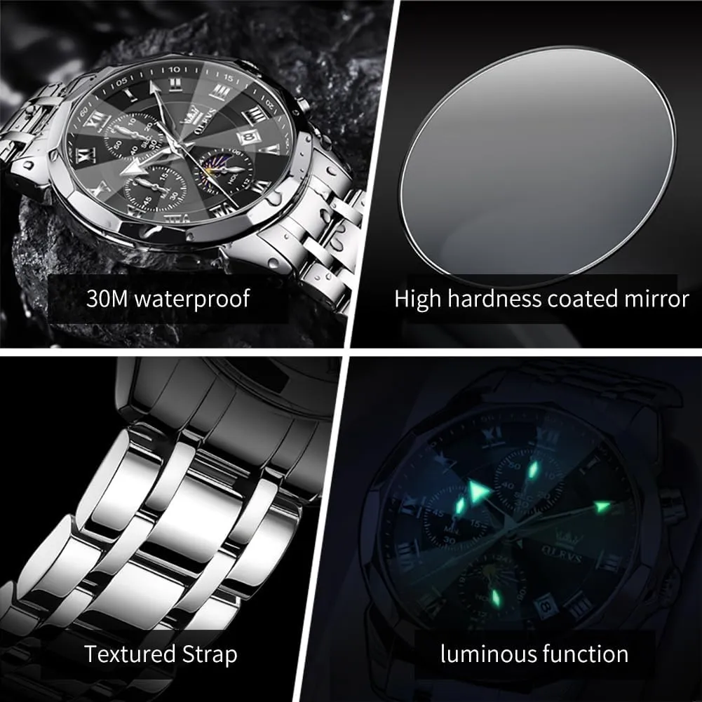 Watch Business Dress Diamond Luxury Watch Luminous Easy to Read Date Waterproof green threat detection Stainless Steel Quartz Analog Simple Dress Watch OLEVS Men 