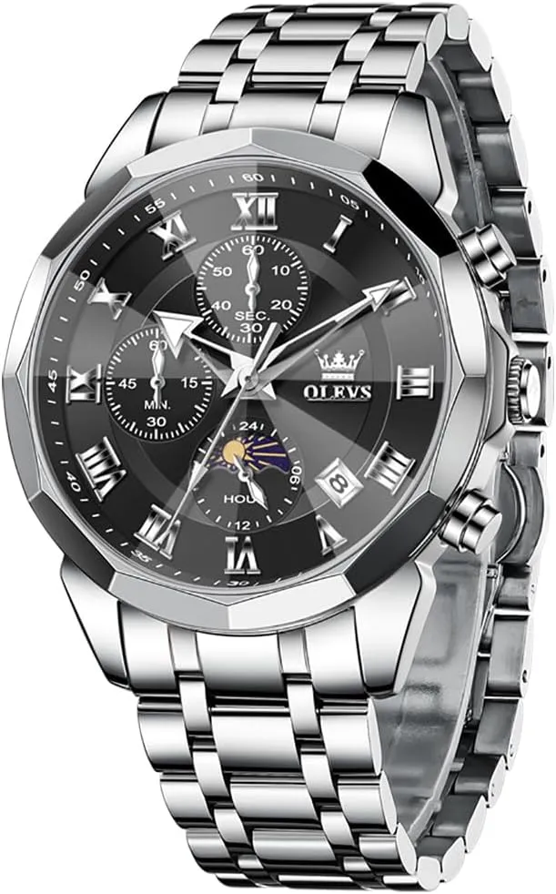 Watch Business Dress Diamond Luxury Watch Luminous Easy to Read Date Waterproof green threat detection Stainless Steel Quartz Analog Simple Dress Watch OLEVS Men 