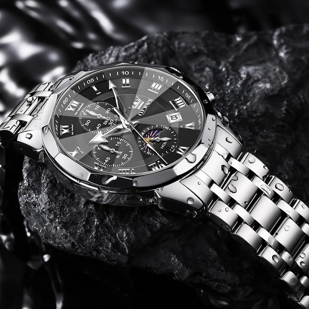 Watch Business Dress Diamond Luxury Watch Luminous Easy to Read Date Waterproof green threat detection Stainless Steel Quartz Analog Simple Dress Watch OLEVS Men 