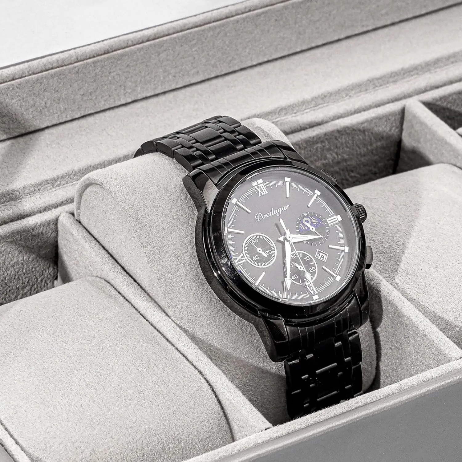 Watch Case, Watch Storage Watch Holder Organizer for Men, Watch Display Case With Glass Lid -6 Slot, Grey ProCase Watch Box tenement for Men, 6 Slot Mens 