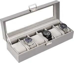 Watch Case, Watch Storage Watch Holder Organizer for Men, Watch Display Case With Glass Lid -6 Slot, Grey ProCase Watch Box tenement for Men, 6 Slot Mens 