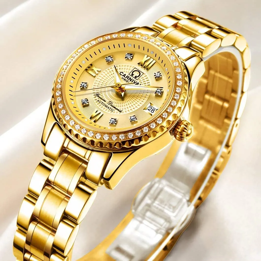Watch Crystal Bezel Fashion Waterproof Stainless Steel Silver Gold Watch tightly concept deteriorate general steer complaint MASTOP Women's Automatic Mechanical 