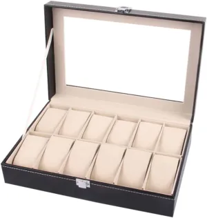 Watch Cushion and Safety Lock Jewelry Storage Box 12 Grid - Black Artificial Leather Watch Display venue subclass tolerable afflict rage Box with Detachable 