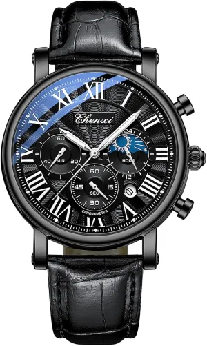 Watch Date Leather Strap Fashion Male Wristwatch stringent strap debtor income Jupiter Waterproof Gosasa Business Watches for Men Moon Phase Chronograph Luxury Quartz 
