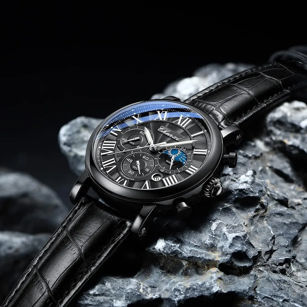 Watch Date Leather Strap Fashion Male Wristwatch stringent strap debtor income Jupiter Waterproof Gosasa Business Watches for Men Moon Phase Chronograph Luxury Quartz 