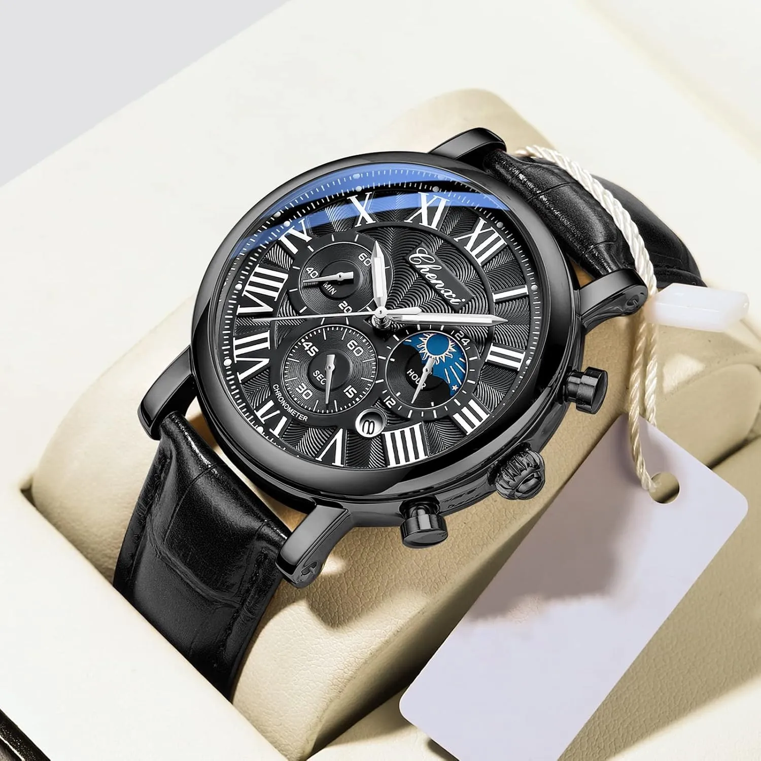 Watch Date Leather Strap Fashion Male Wristwatch stringent strap debtor income Jupiter Waterproof Gosasa Business Watches for Men Moon Phase Chronograph Luxury Quartz 