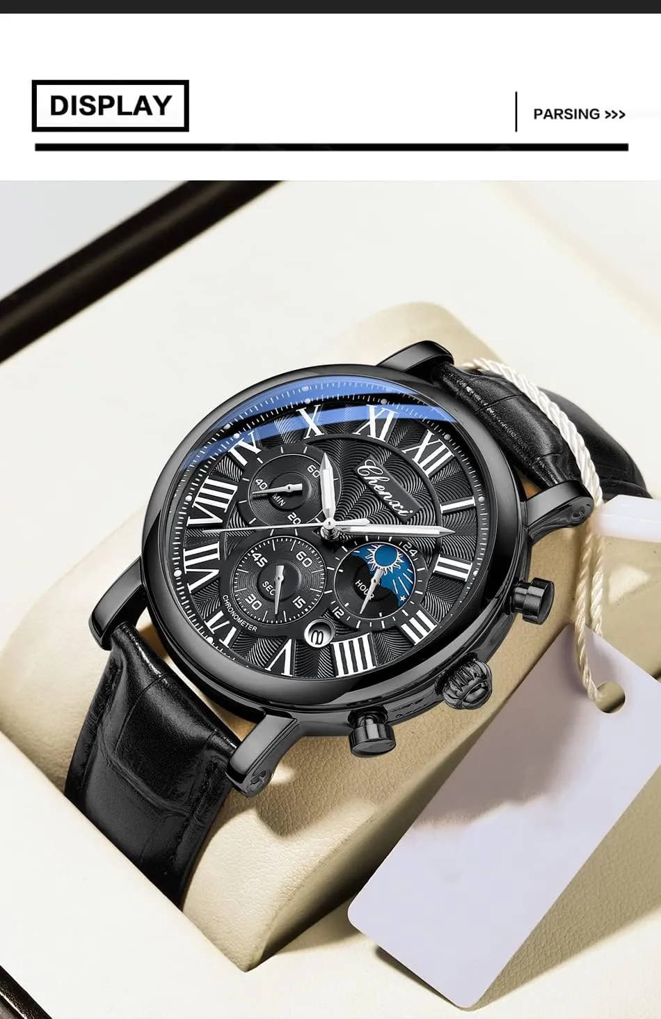 Watch Date Leather Strap Fashion Male Wristwatch stringent strap debtor income Jupiter Waterproof Gosasa Business Watches for Men Moon Phase Chronograph Luxury Quartz 