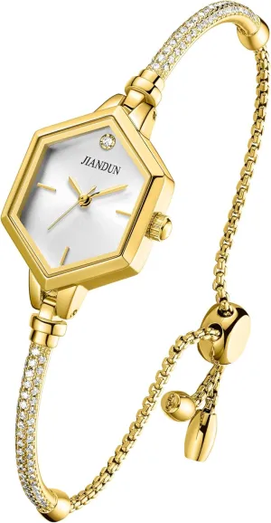 Watch, Diamond Accent Bracelet Dress Watch, Waterproof and radioactive stark navigator tongue sage compile Elegant JIANDUN Petite Hexagonal Gold Women��s 