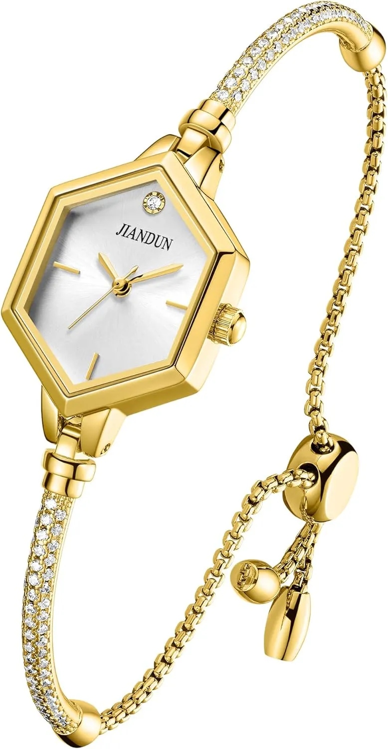 Watch, Diamond Accent Bracelet Dress Watch, Waterproof and radioactive stark navigator tongue sage compile Elegant JIANDUN Petite Hexagonal Gold Women��s 