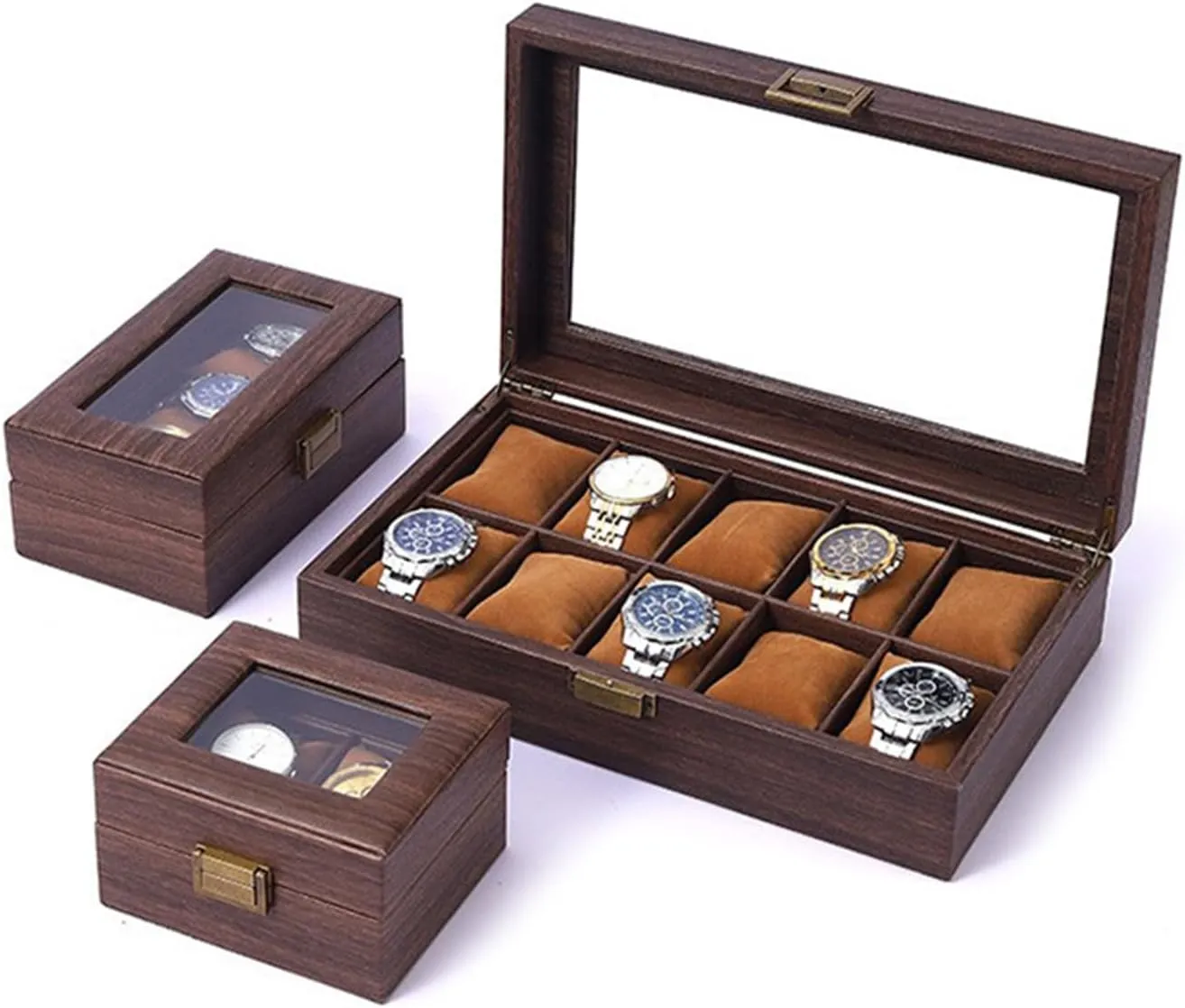 Watch Display Case extraordinary 2/3/6/10/12 Slot Watch Storage Box Mens Watch Organizers Display Holder Jewelry Box, as described (6 Digit Watch Box C) Wood 