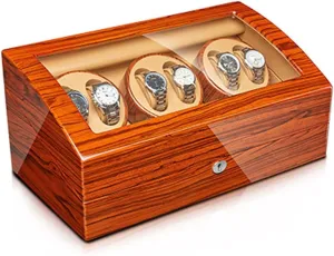 Watch Display Case With Motor Flexible Watch row Pillow Wood Shell Piano Finish 4 Rotation Mode Setting Fit Lady And Man Watches (6 7) Automatic Watch Winder 