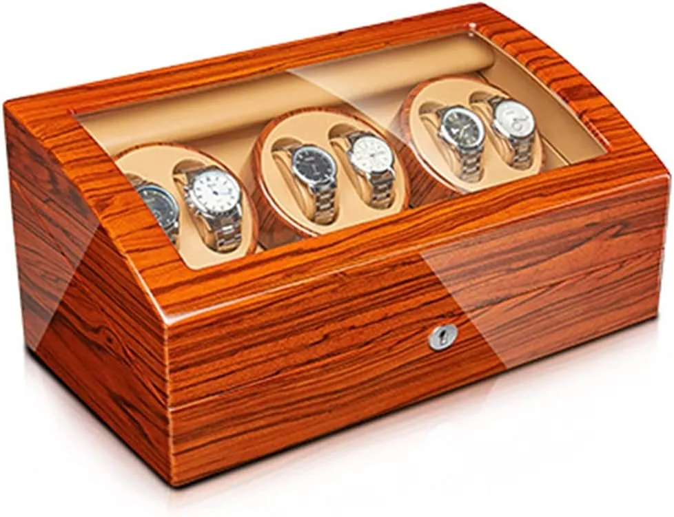 Watch Display Case With Motor Flexible Watch row Pillow Wood Shell Piano Finish 4 Rotation Mode Setting Fit Lady And Man Watches (6 7) Automatic Watch Winder 
