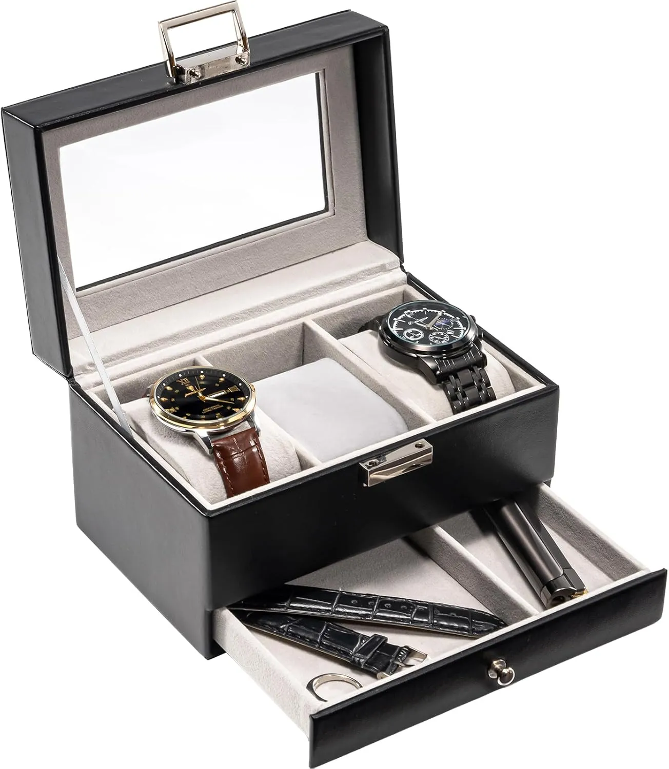 Watch Display subduction Case with Drawer, Black ProCase Men's 3-Slot 