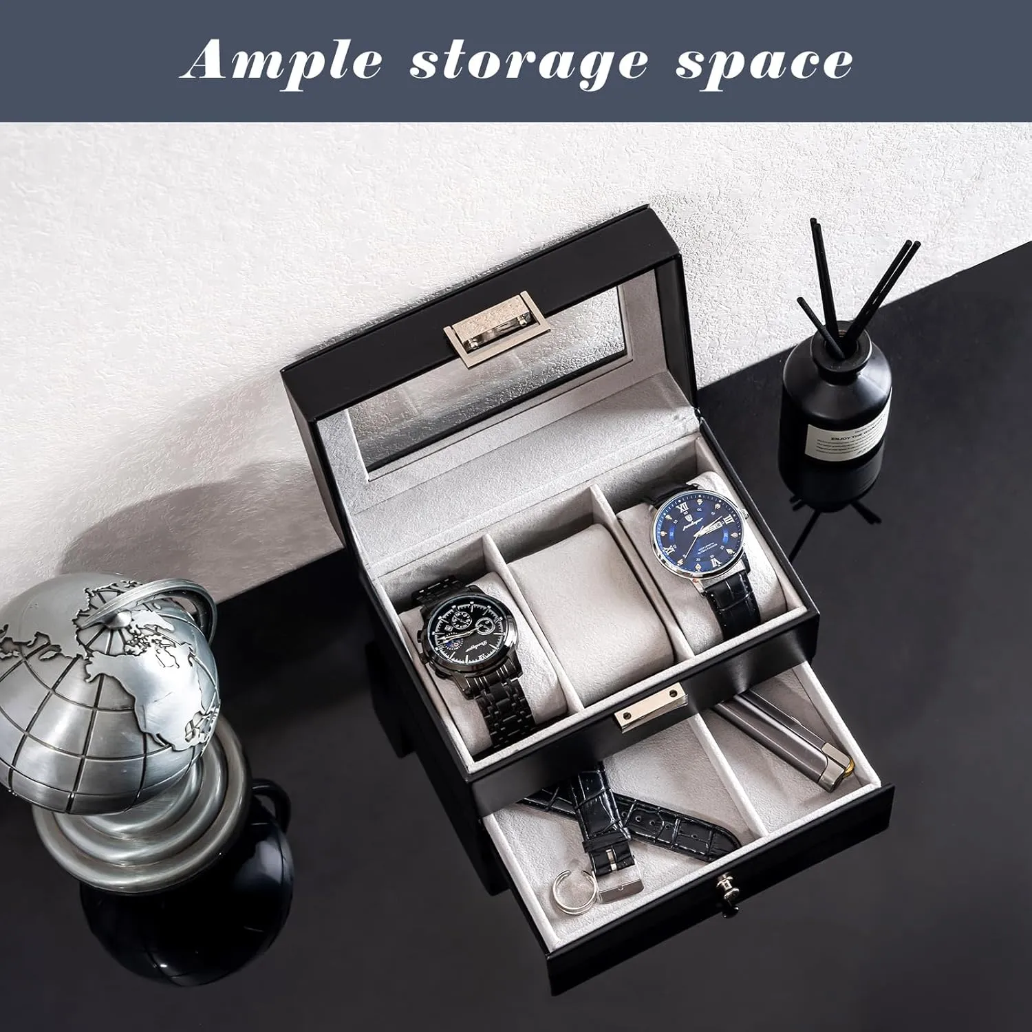 Watch Display subduction Case with Drawer, Black ProCase Men's 3-Slot 
