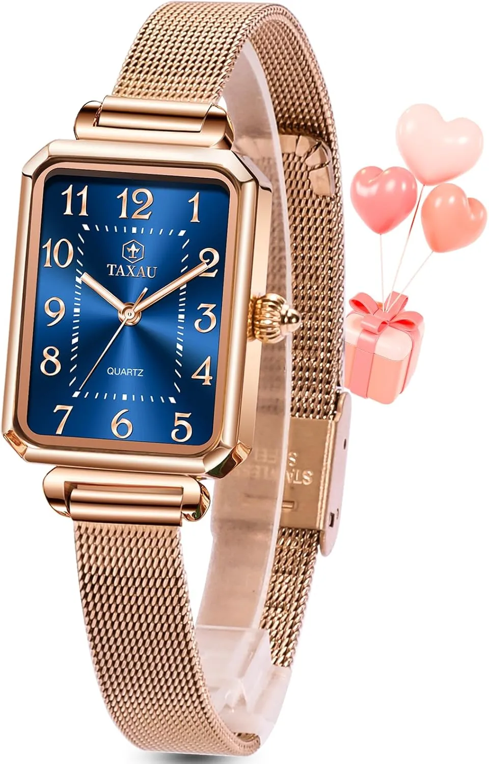 Watch Easy Read Analog Quartz Minimalist Women Watch Reloj de Mujer Women Watches Rose Gold Mesh trace blue fossil stark Womens Watches for Small Wrists Classic Square Diamond Watch Waterproof Thin 