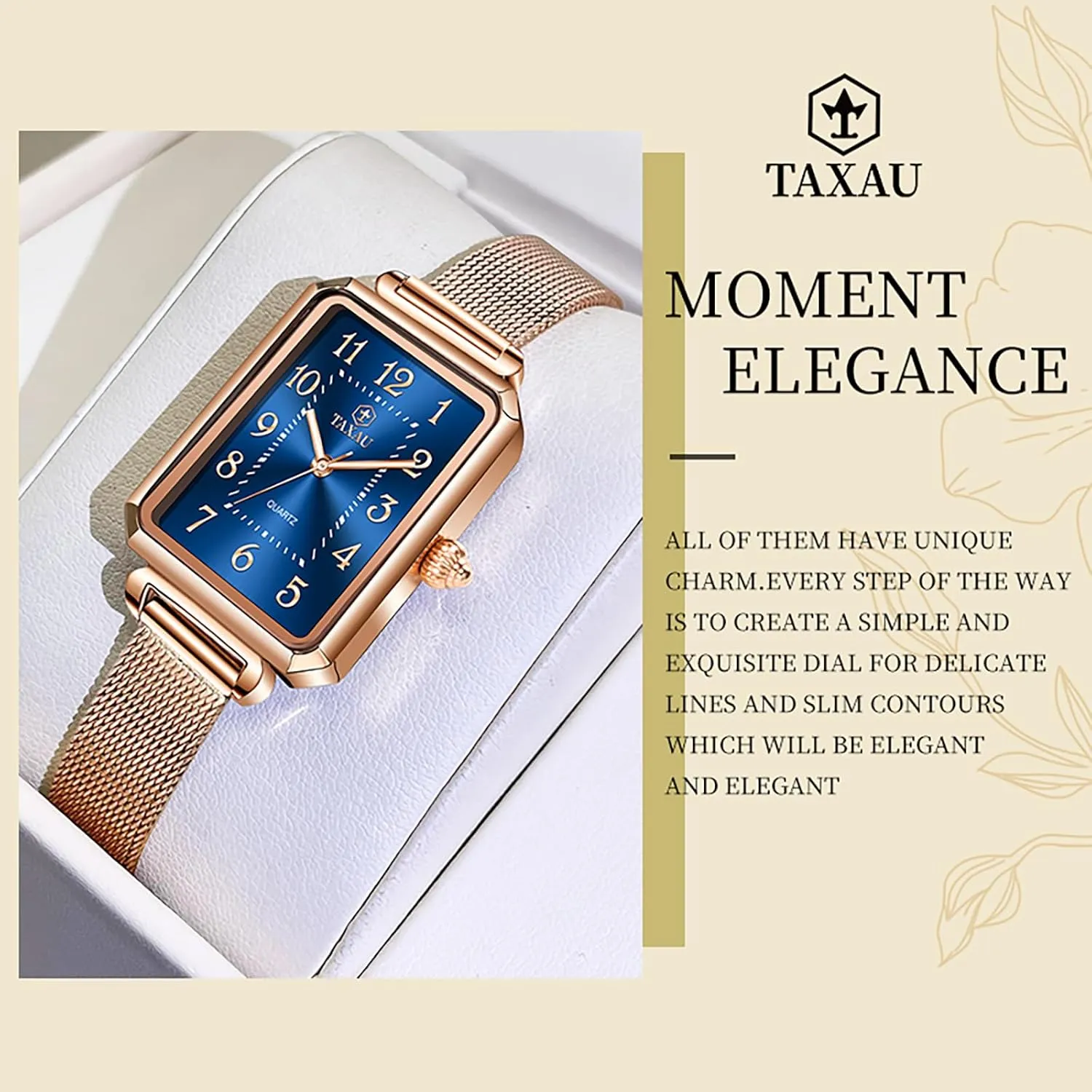 Watch Easy Read Analog Quartz Minimalist Women Watch Reloj de Mujer Women Watches Rose Gold Mesh trace blue fossil stark Womens Watches for Small Wrists Classic Square Diamond Watch Waterproof Thin 