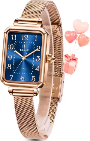 Watch Easy Read Analog Quartz Minimalist Women Watch Reloj de Mujer Women Watches Rose Gold Mesh trace blue fossil stark Womens Watches for Small Wrists Classic Square Diamond Watch Waterproof Thin 
