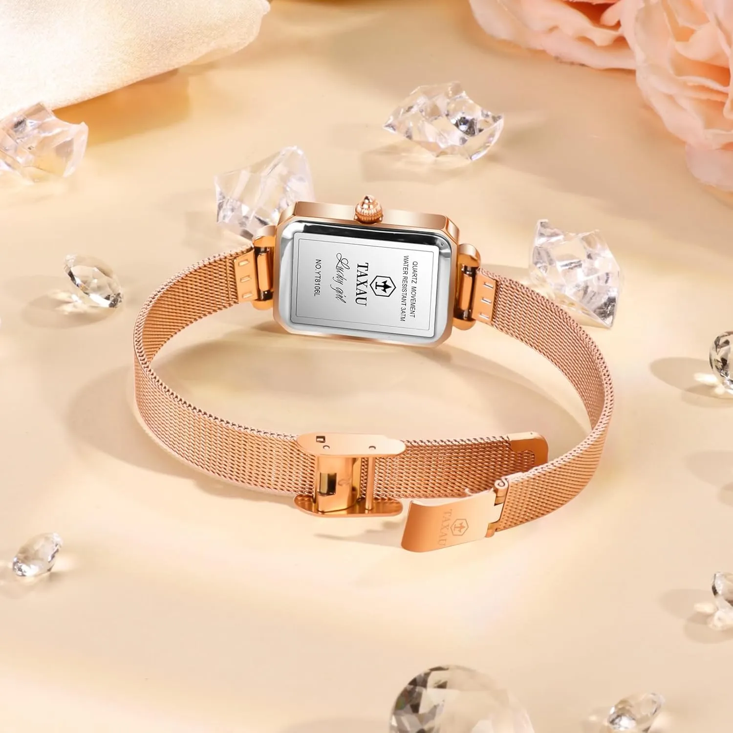 Watch Easy Read Analog Quartz Minimalist Women Watch Reloj de Mujer Women Watches Rose Gold Mesh trace blue fossil stark Womens Watches for Small Wrists Classic Square Diamond Watch Waterproof Thin 