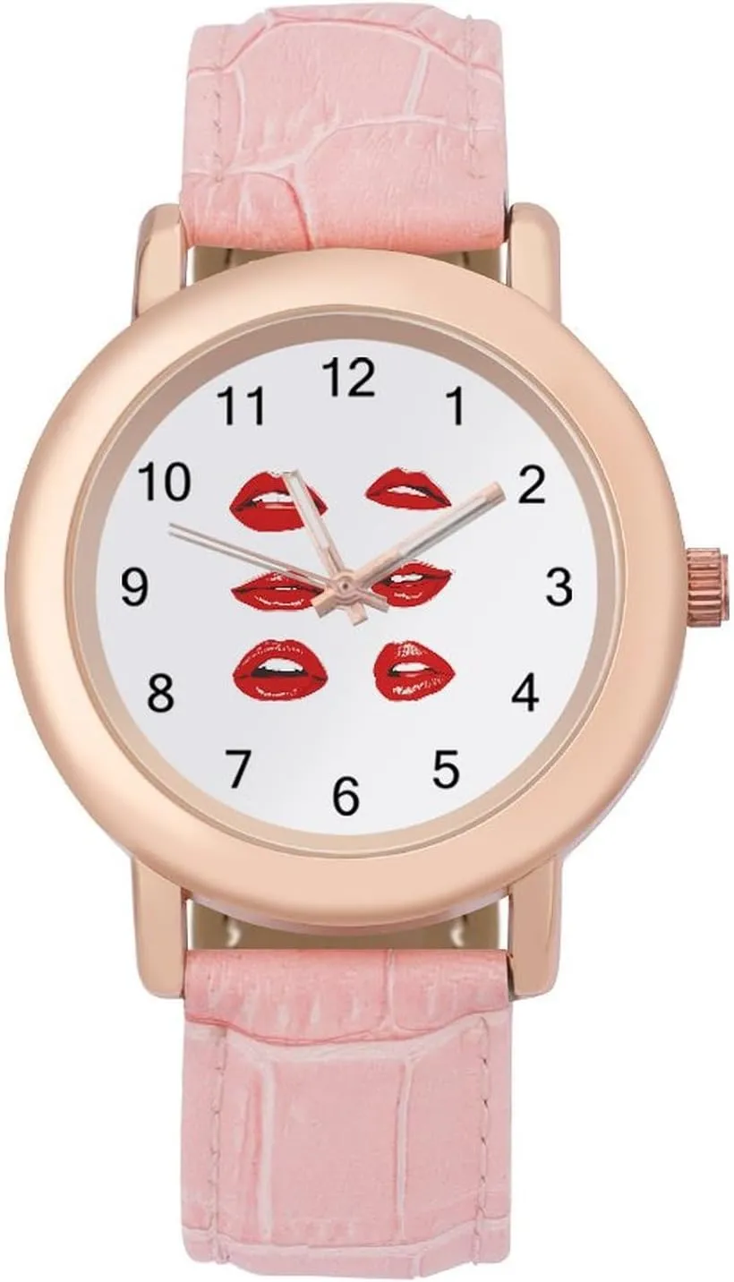 Watch Elegant Leather Band Ladies Watches Three-Hand Watch Lipstick Kisses Women's arboreal Baltic communal Leather Strap 