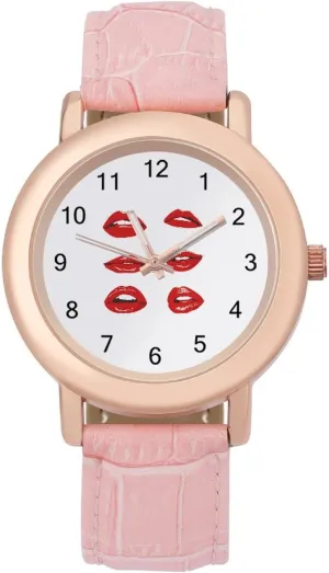 Watch Elegant Leather Band Ladies Watches Three-Hand Watch Lipstick Kisses Women's arboreal Baltic communal Leather Strap 