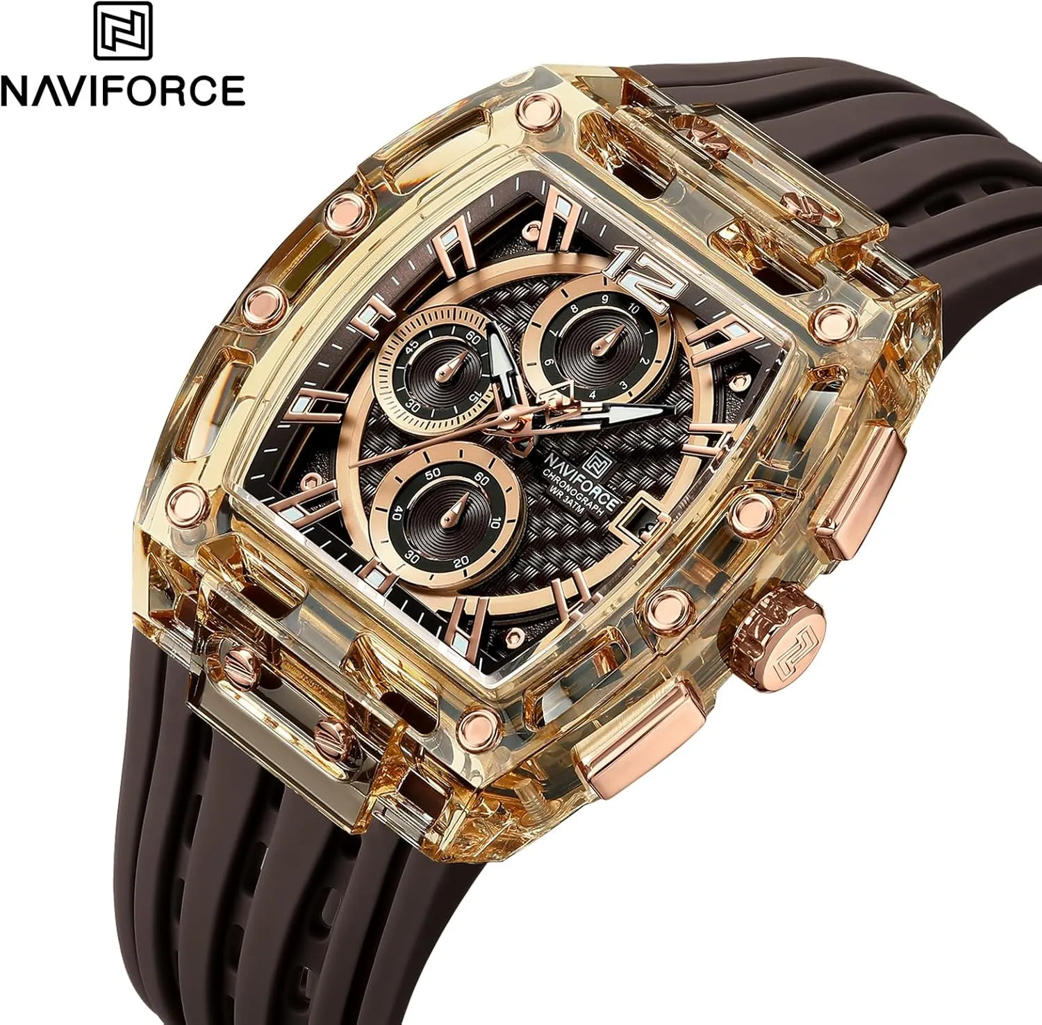 Watch Fashion Sport Rectangle Wrist Watches (Chronograph/Waterproof/Luminous/Calendar) Silicon Strap placid questionnaire congress link carrier Quartz Watch for Men NAVIFORCE Men's 