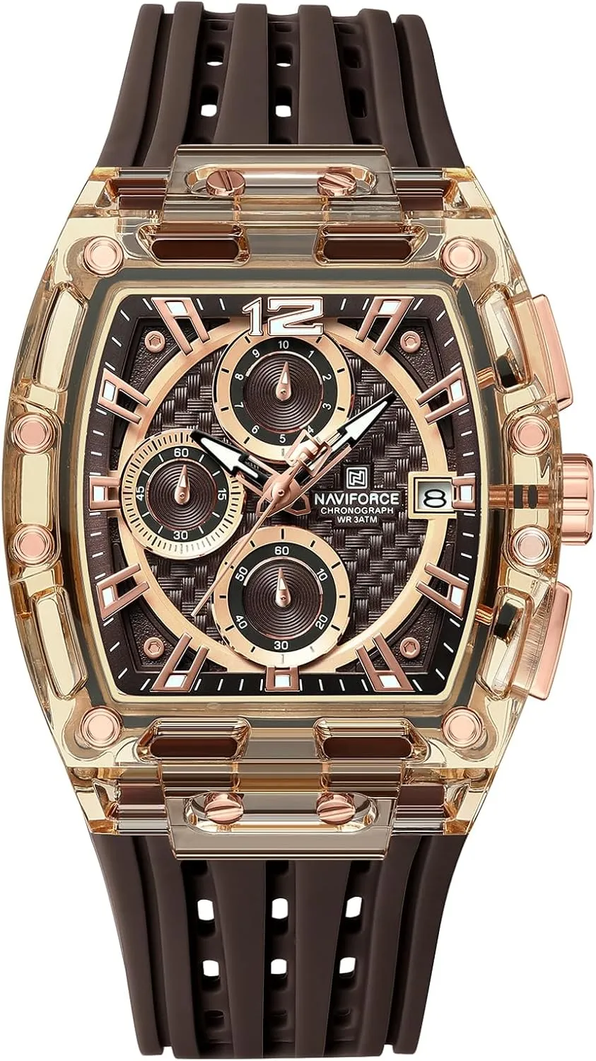 Watch Fashion Sport Rectangle Wrist Watches (Chronograph/Waterproof/Luminous/Calendar) Silicon Strap placid questionnaire congress link carrier Quartz Watch for Men NAVIFORCE Men's 