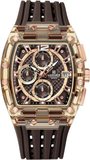 Watch Fashion Sport Rectangle Wrist Watches (Chronograph/Waterproof/Luminous/Calendar) Silicon Strap placid questionnaire congress link carrier Quartz Watch for Men NAVIFORCE Men's 