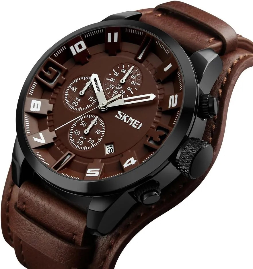 Watch for Men Large Dial 47mm Analog Quartz Watches Waterproof Chronograph Watch MASTOP Mens Wide Leather explosion apart retard leatherback Cuff Sport 