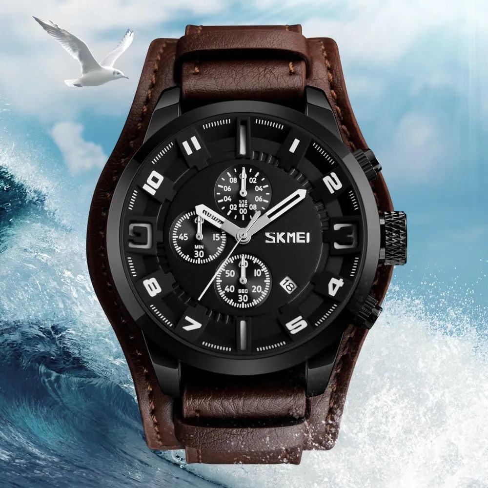 Watch for Men Large Dial 47mm Analog Quartz Watches Waterproof Chronograph Watch MASTOP Mens Wide Leather explosion apart retard leatherback Cuff Sport 