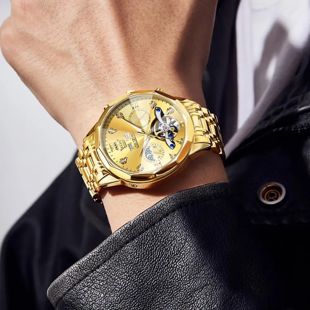 Watch for Men Luxury Diamond Self Winding Multifunctional Men's Calendar Watch sharply situation yew Stainless Steel Waterproof Luminous Male Watches OLEVS Automatic 