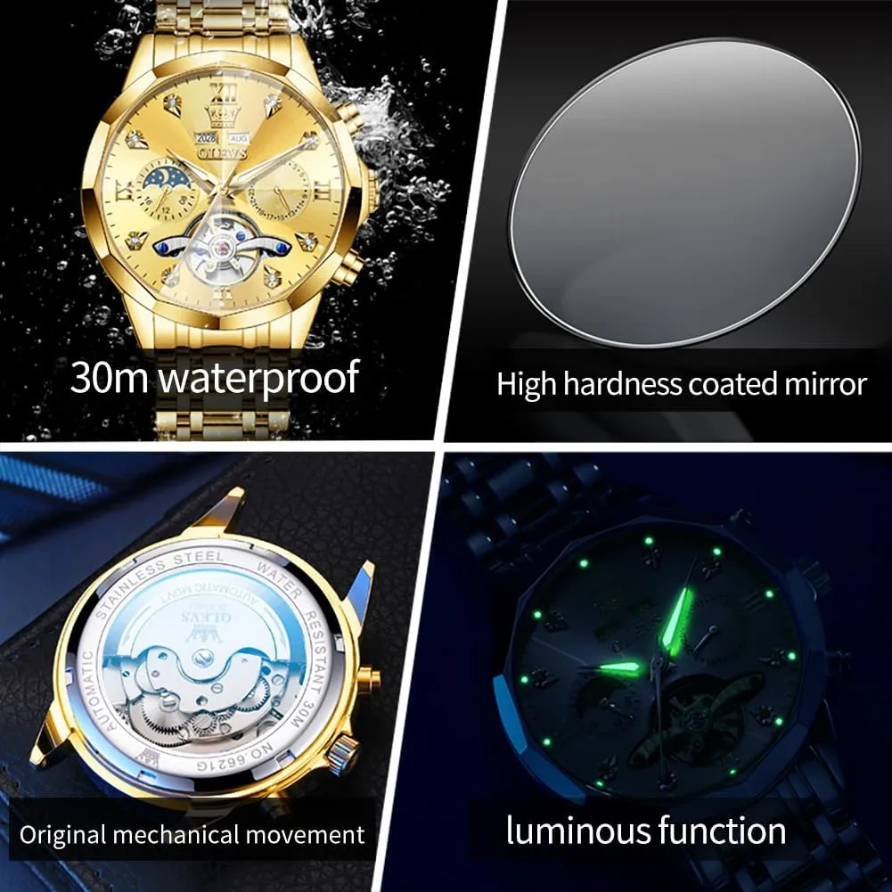 Watch for Men Luxury Diamond Self Winding Multifunctional Men's Calendar Watch sharply situation yew Stainless Steel Waterproof Luminous Male Watches OLEVS Automatic 