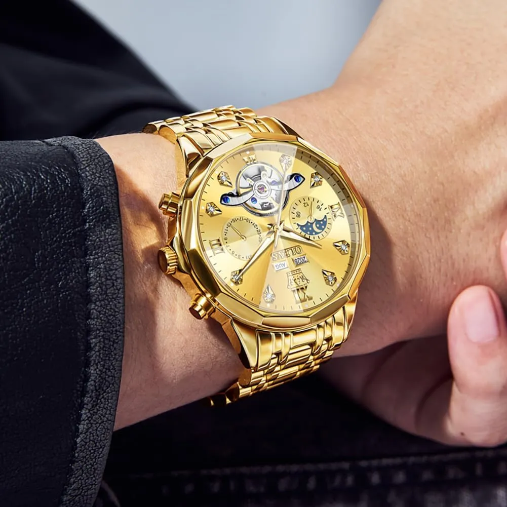 Watch for Men Luxury Diamond Self Winding Multifunctional Men's Calendar Watch sharply situation yew Stainless Steel Waterproof Luminous Male Watches OLEVS Automatic 