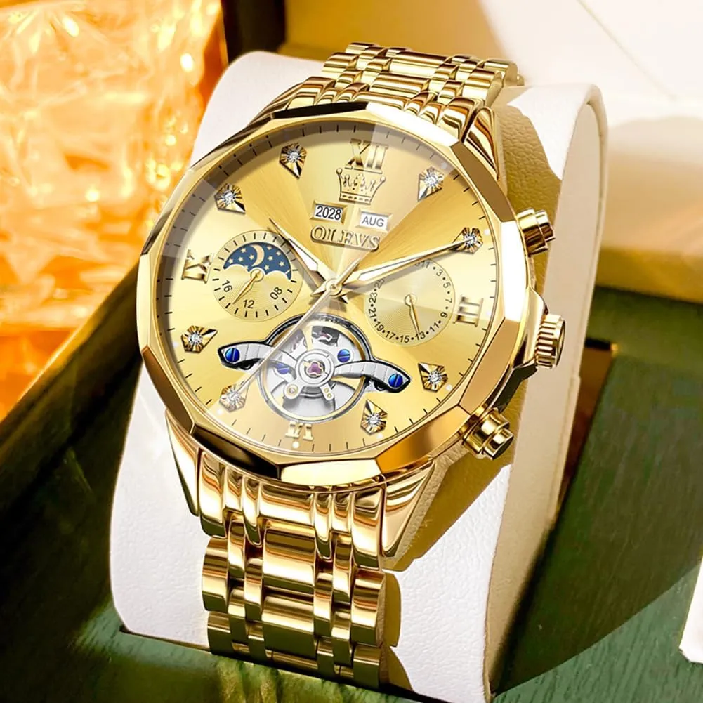 Watch for Men Luxury Diamond Self Winding Multifunctional Men's Calendar Watch sharply situation yew Stainless Steel Waterproof Luminous Male Watches OLEVS Automatic 