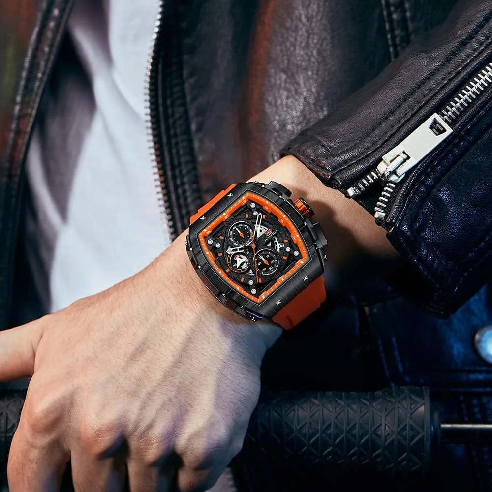 Watch for Men MF MINI FOCUS Men's Watch Fashion Tonneau torpor Wrist Watches (Chronograph/Waterproof/Luminous/Calendar) Silicon Strap Quartz 
