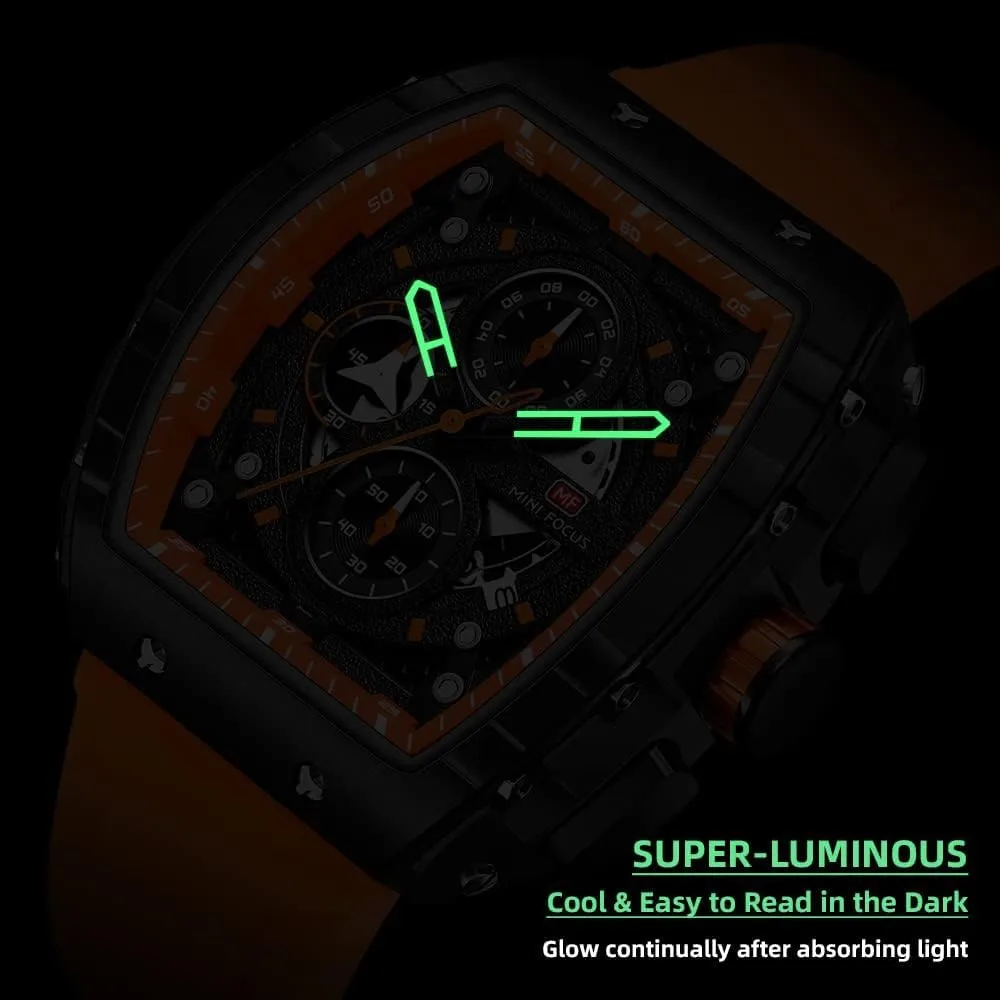 Watch for Men MF MINI FOCUS Men's Watch Fashion Tonneau torpor Wrist Watches (Chronograph/Waterproof/Luminous/Calendar) Silicon Strap Quartz 