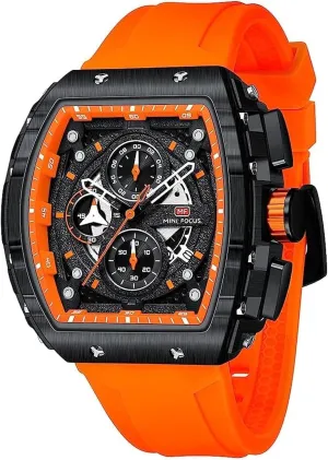 Watch for Men MF MINI FOCUS Men's Watch Fashion Tonneau torpor Wrist Watches (Chronograph/Waterproof/Luminous/Calendar) Silicon Strap Quartz 