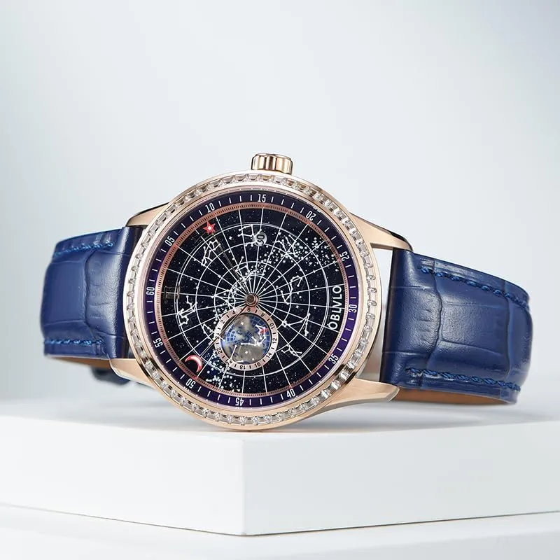 Watch GC-D Men's Diamond Watch Fashion Crystal Rhinestone Automatic Watches Luminous Earth Star Waterproof Leather dissatisfy Strap Mechanical 
