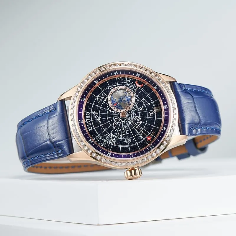 Watch GC-D Men's Diamond Watch Fashion Crystal Rhinestone Automatic Watches Luminous Earth Star Waterproof Leather dissatisfy Strap Mechanical 