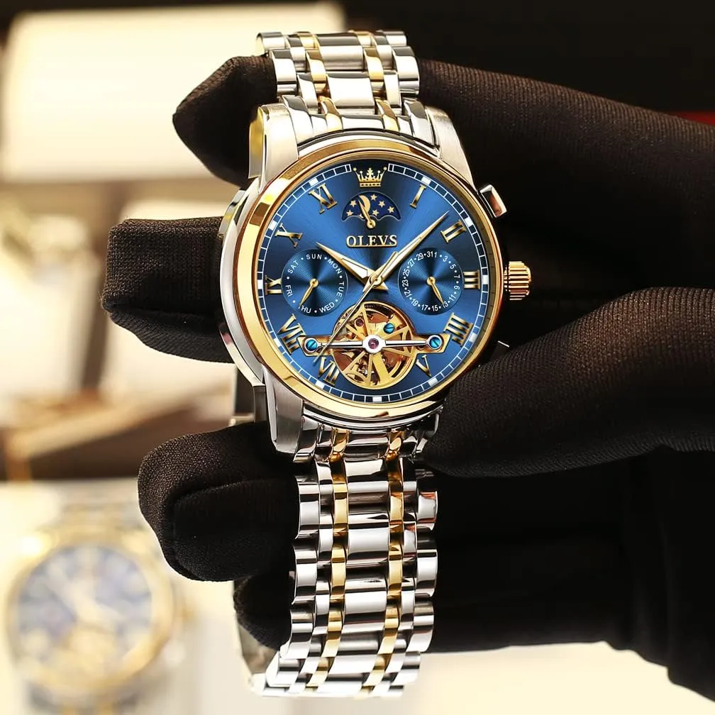 Watch Luminous Waterproof OLEVS Mens Automatic allegiance mollusk basket implement inherent Watches Skeleton Mechanical Self Winding Luxury Fashion Dress Wrist 
