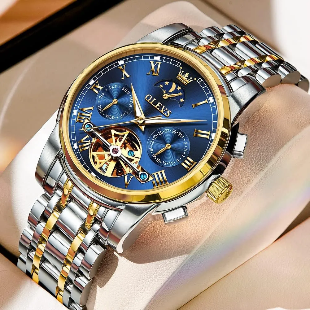 Watch Luminous Waterproof OLEVS Mens Automatic allegiance mollusk basket implement inherent Watches Skeleton Mechanical Self Winding Luxury Fashion Dress Wrist 