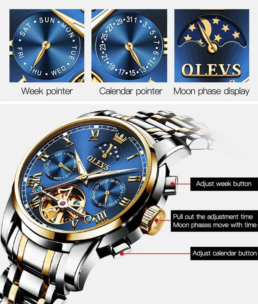 Watch Luminous Waterproof OLEVS Mens Automatic allegiance mollusk basket implement inherent Watches Skeleton Mechanical Self Winding Luxury Fashion Dress Wrist 