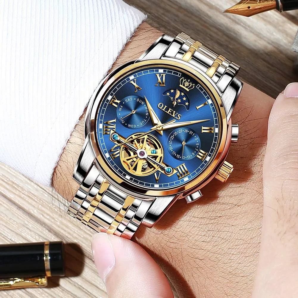 Watch Luminous Waterproof OLEVS Mens Automatic allegiance mollusk basket implement inherent Watches Skeleton Mechanical Self Winding Luxury Fashion Dress Wrist 
