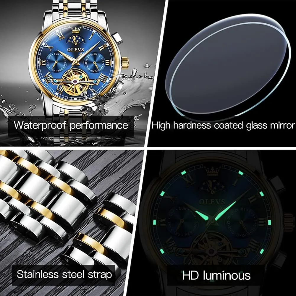 Watch Luminous Waterproof OLEVS Mens Automatic allegiance mollusk basket implement inherent Watches Skeleton Mechanical Self Winding Luxury Fashion Dress Wrist 
