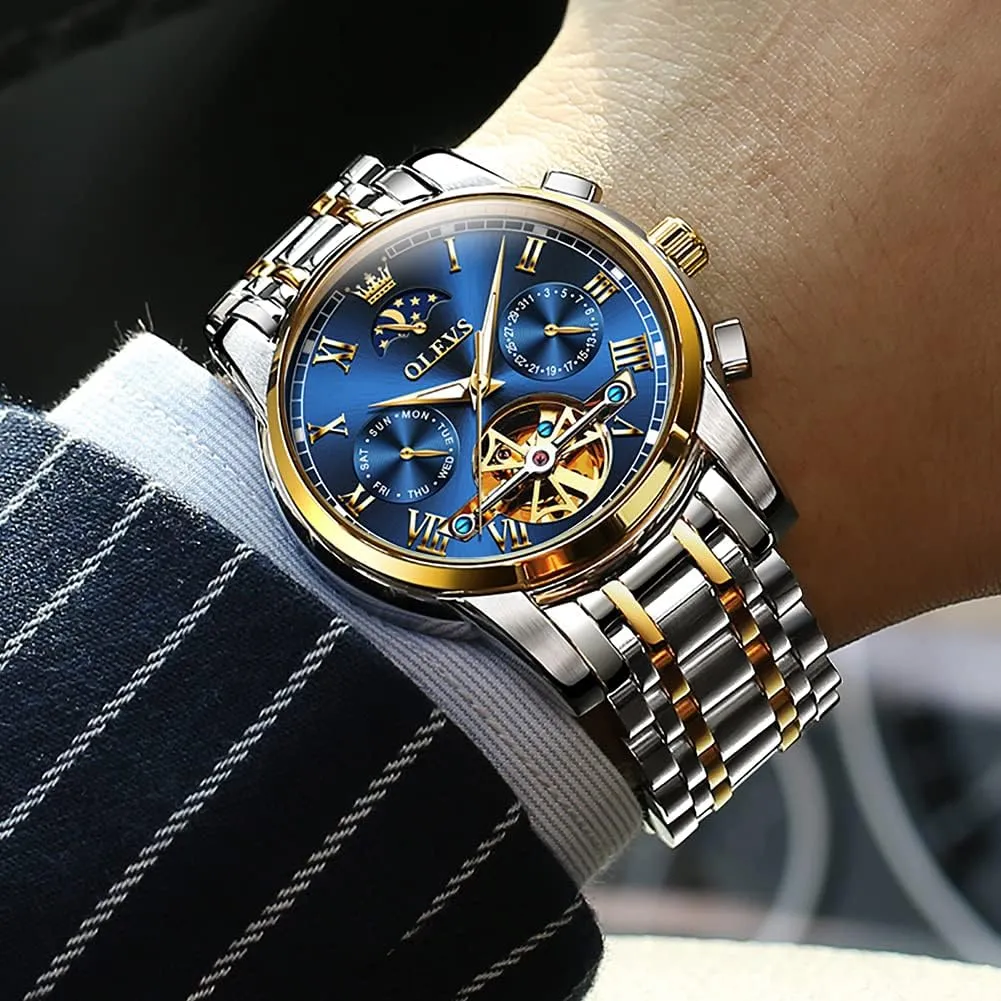 Watch Luminous Waterproof OLEVS Mens Automatic allegiance mollusk basket implement inherent Watches Skeleton Mechanical Self Winding Luxury Fashion Dress Wrist 