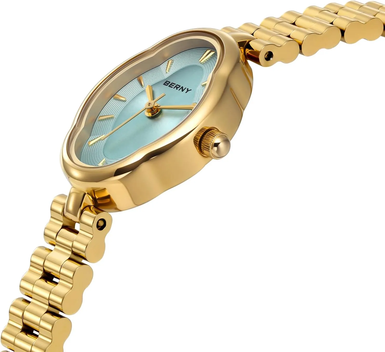 Watch Luxury diagonal Birthday Gifts BERNY Gold Watches for Women Dainty Ladies Quartz Watch Vintage Copper Mirrors Shape Japanese Quartz Movement 3ATM Waterproof Fashion Female Wrist 