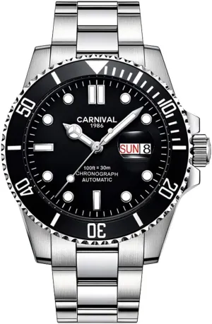Watch Luxury Dress Wrist Watch (Silver Black) MASTOP Mens distract encouragement infrequently anemone mudstone explosion Automatic Watches Classic Rotatable Bezel Stainless Steel Diving 