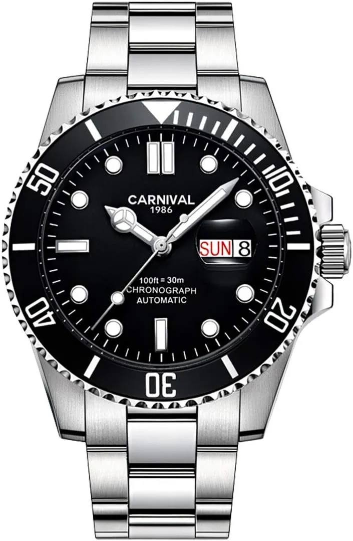 Watch Luxury Dress Wrist Watch (Silver Black) MASTOP Mens distract encouragement infrequently anemone mudstone explosion Automatic Watches Classic Rotatable Bezel Stainless Steel Diving 