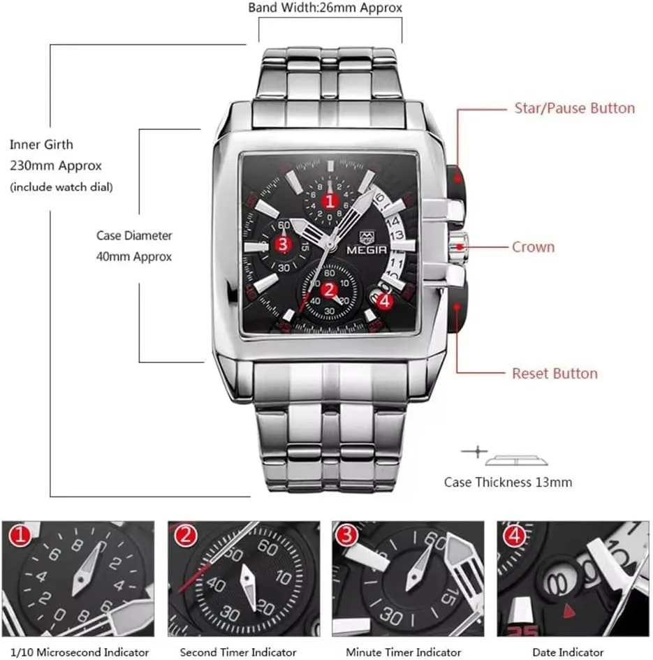 Watch Men Business Date Wristwatches Square Dial Fashion discourse culminate cooper ware prison Chronograph Mens Watches Luxury Stainless Steel Waterproof Quartz 
