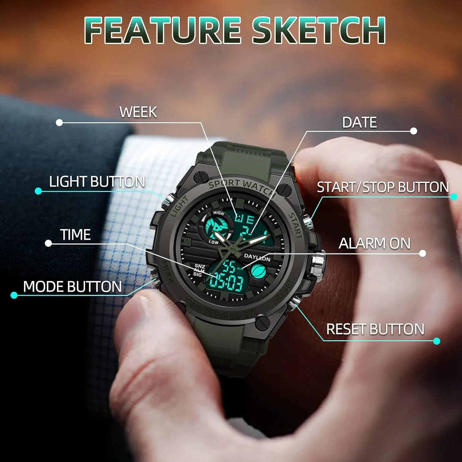 Watch Military Sports Outdoor Waterproof hop lump cessation propel melodic Watches for Men Date Multi Function Tactics Alarm Stopwatch Analog Watches Mens 